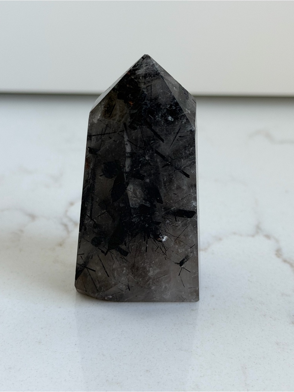Petite Black Tourmalinated Quartz Point - Polished Crystal Tower